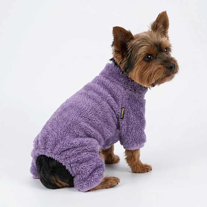 Fitwarm Dog Fuzzy Fleece Pajamas, Dog Winter Clothes for Small Dogs Girl, Pet Jumpsuit, Doggy Apparel, Purple, XXL
