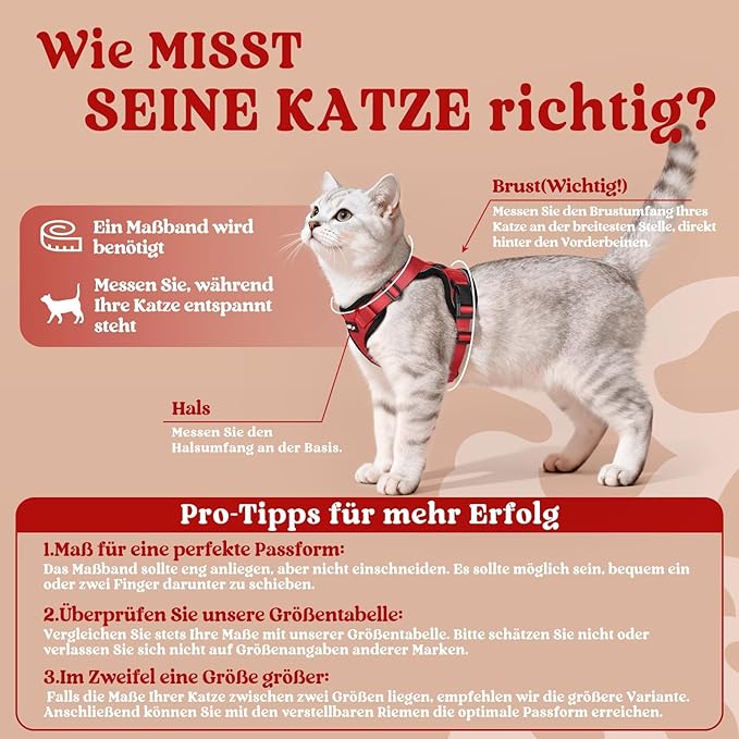 rabbitgoo Cat Harness and Leash for Walking, Escape Proof Soft Adjustable Vest Harnesses for Cats, Easy Control Breathable Reflective Strips Jacket, Red, XS