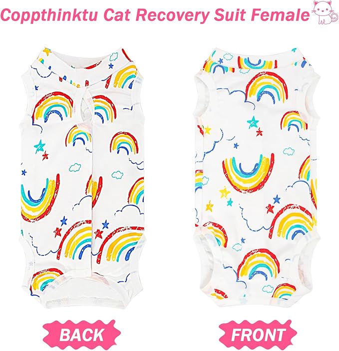 Coppthinktu Cat Recovery Suit Female Cats Onesie for Cats, Breathable Cat Surgery Suit for Surgical Abdominal Wounds Skin Diseases, Cute Kitten Spay Recovery Suit E-Collar Alternative Anti Licking