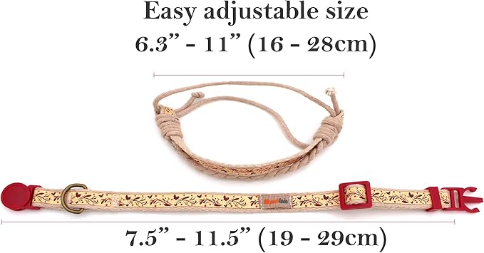 Pettsie Breakaway Cat Collar & Matching Friendship Bracelet – Adjustable, Soft Cotton Collar for Cats, Quick-Release Safety Buckle, Lightweight, Stylish, Anti-Lost ID Tag, Red