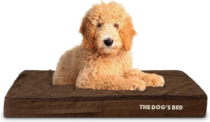 The Dog’s Bed Orthopedic Memory Foam Dog Bed for Large Dogs, Waterproof Washable Cover, Anti-Slip Base, Calming Surface – CertiPUR-Certified Foam, Brown Plush, 4 Inch Thick