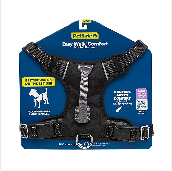 PetSafe Easy Walk Comfort No-Pull Dog Harness Full-Body Padding - Better Walks on the First Use - 5 Points of Adjustment Large, Black
