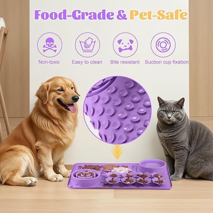 Silicone Lick Mat for Dogs & Cats – Slow Feeder Dog Bowl, Non-Slip Licking Mat for Large & Small Breeds, Puzzle Feeder & Snuffle Mat for Fast Eaters, Interactive Pet Food Mat with Measuring Spoon