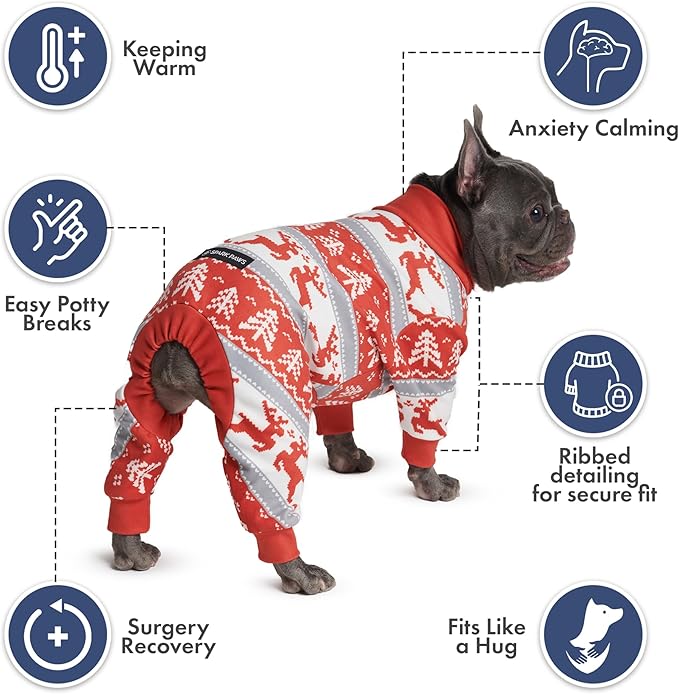 Spark Paws Dog Christmas Pajama, Dog Recovery Suit Male, Onesie, Ultra-Soft and 4-Way Stretch, for Small Medium and Large Breeds - Winter Wonderland - 3XL