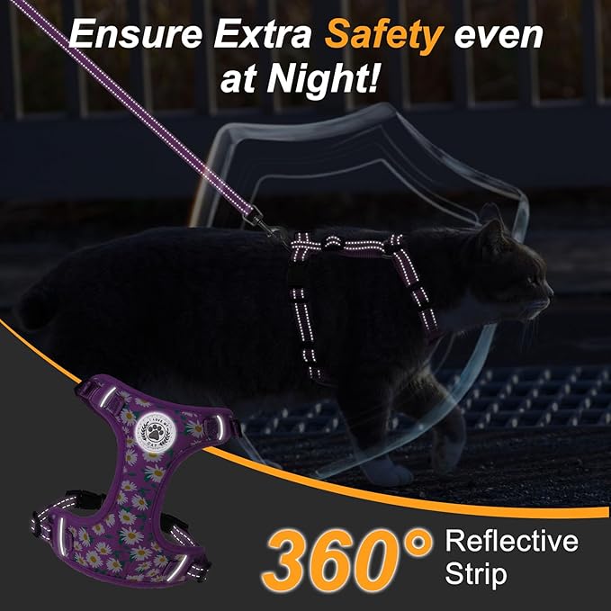 BEAUTYZOO Cat Harness and Leash Set for Walking Escape Proof, Neck Release Adjustable Harness for Kitten Puppy Small Medium Large Cats, Soft Cute Easy Control Small Cat Harness for Cats Boy and Girls