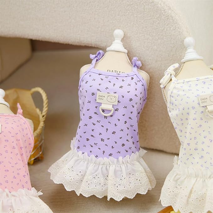 Dog Summer Clothes for Small Medium Dogs Cat Daisy Flower Cute Pet Dress with D-Ring Sleeveless Puppy Outfits Doggy Shirt for Shih Tzu Yorkie Chihuahua Colthe (Purple, Small(2.7-4.4lb))