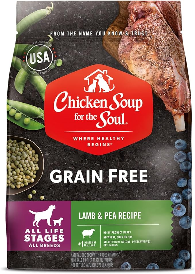 Chicken Soup for the Soul All Natural Premium Grain-Free All Life Stage Dry Dog Food, Real Meat First Ingredient, No By-Products, Added Taurine Supports Heart Health, Lamb & Pea, 25lb