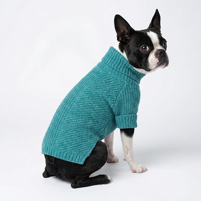 Fitwarm Turtleneck Dog Knitted Sweater, Thermal Winter Clothes for Small Dogs, Boy & Girl, Dog Sweater Pullover Jumper, Pet Outfit, Teal Blue, Large