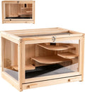 RUNSHED Hamster Cage Wooden Chew Proof, Large Hamster Cages and Habitats, Openable Top with Acrylic Sheets, Solid Built Small Animal Cage,Easy to Assemble