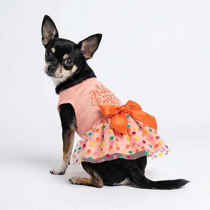 Fitwarm Happy Easter Day Dog Dress 100% Cotton Girl Dog Clothes Easter Bunny Dogs Dresses Pet Apparel Doggie Tutu with Bowknot Cat Clothing Puppy Dresses Doggy Costume Attire Orange XX-Small