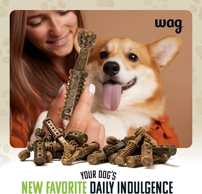 Amazon Basics Dental Dog Treats to Help Clean Teeth & Freshen Breath for Large Dogs, Unflavored, Per Pack: 24 Count, 2.25 pounds (Previously Wag)