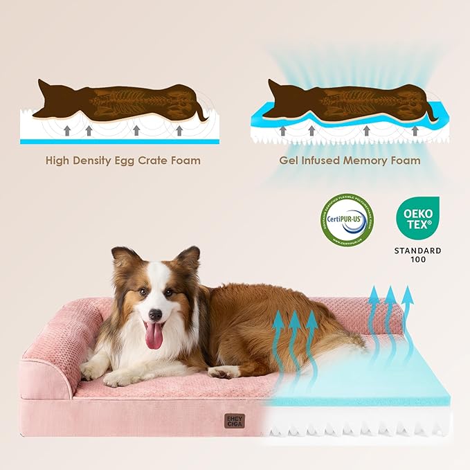 EHEYCIGA Orthopedic Dog Bed Medium Size Dogs, Memory Foam Dog Bed with Washable Removable Cover, Waterproof Pet Sofa Couch for Crate with Nonskid Bottom, 30x20x6, Pink