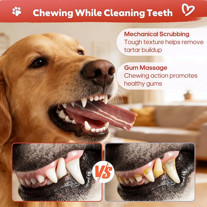 Beef Jerky Dog Treats, Made with Real Beef Chewy Steips for Aggressive Chewers High-Protein Training Treats for Teeth Cleaning, 5.89 oz