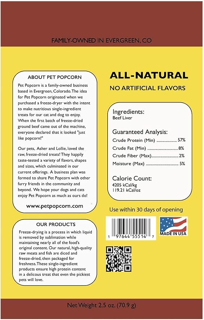 Freeze-Dried Raw Treats - Beef Liver - 2.5oz Bag, Dog & Cat Snacks, Single Ingredient, Natural, Pet Food Topper, Protein‑Packed Meat