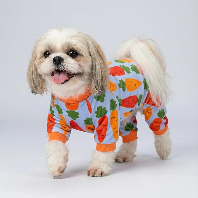 Fitwarm Carrot Dog Flecce Pajamas, Funny Easter Outfit for Small Dogs Boy Girl, Cute Pet Clothes, Blue, Orange, Red, Green, Small