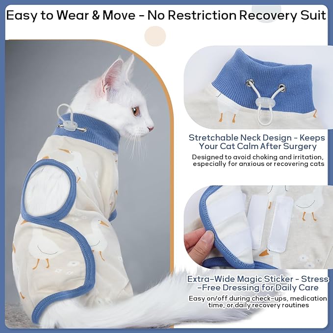 QBLEEV Cat Recovery Suit for Post Surgery, Spay Neuter Suit for Cats, Soft Stretchy Cotton Cat Onesie for Skin Diseases, Anti-Lick Surgical Shirt Pajamas for Abdominal Wound, Kitten Cone Alternative
