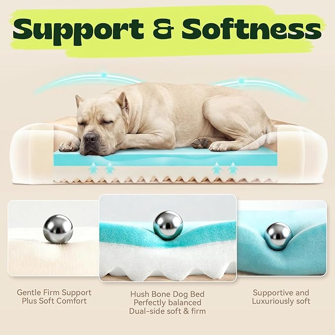Extra Large Orthopedic Dog Bed with Cooling Gel Memory Foam,Waterproof XXL Dog Couch Bed with Removable Washable Cover,48inch Pet Sofa with High Resilience Foam Sides for Old Pets,Grey,48.0"X35.0"