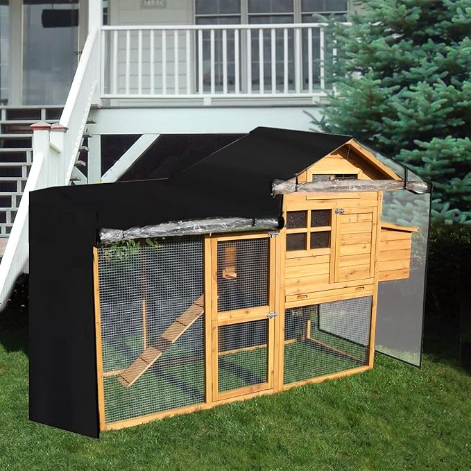 J&C Heavy Duty 420D Double Decker Rabbit Hutch Cover Outdoor Bunny Cage Cover Windproof Waterproof Black Covers for Winter Rectangular for Guinea Pig Cage (71x20.5x34 in)