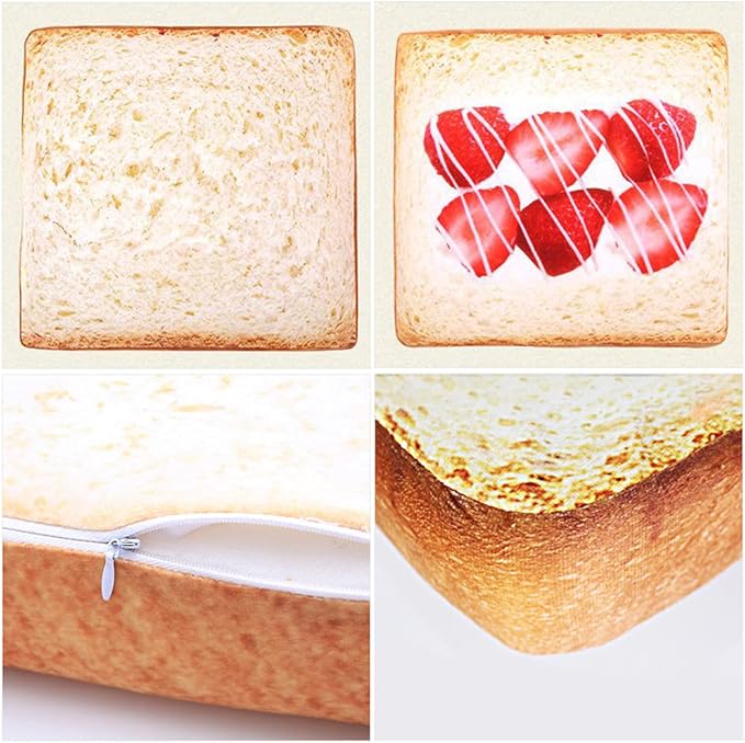 RemeeHi Comfortable Machine Top Pet Bed with Memory Foam and Zipper Removable Cover Sleeping Bed for Dog & Cat Toast with Strawberry （60x60 cm