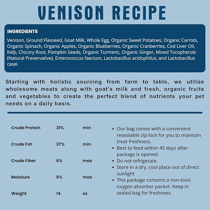 Shepherd Boy Farms Freeze Dried Raw Dog Food, Venison Recipe, All Natural, No Synthetics, Made in USA with Goat's Milk & Organic Produce, High Protein, Complete Meal (14oz)