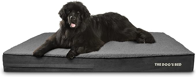 The Dog’s Bed Orthopedic Memory Foam Dog Bed for XXXL Dogs, Waterproof Washable Cover, Anti-Slip Base, Calming Surface – CertiPUR-Certified Foam, Grey Plush, 6 Inch Thick