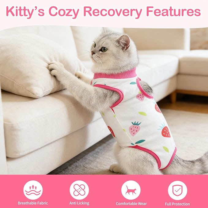 Cat Recovery Suit Cat Onesie for Cats After Surgery, Breathable Cats Surgery Recovery Suit for Female Spay & Abdominal Wounds, Kitten Surgical Onesie Body Suit Anti Licking Cone Alternative