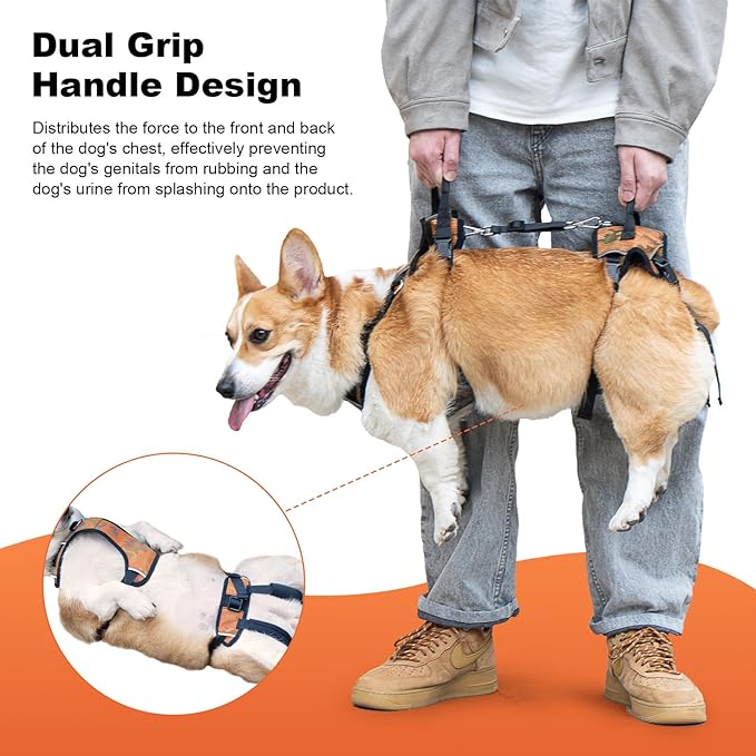 Dog Lift Harness, Dog Lift Sling Carrier with Handle & Shoulder Sling, Support Harness for Rear Back Legs Helps,Disabled,Arthritis,Joint Injuries,Paralysis Up Stairs（Orange,Large）