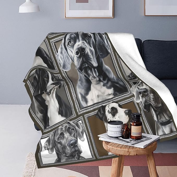 Great Dane Gifts, Dog Throw Blanket, Great Dane Stuff Animal for Women Boys Girls Men Lover Adult Cozy Fleece Flannel Bedding Plush for Couch Sofa Bed Decor 80"X60"