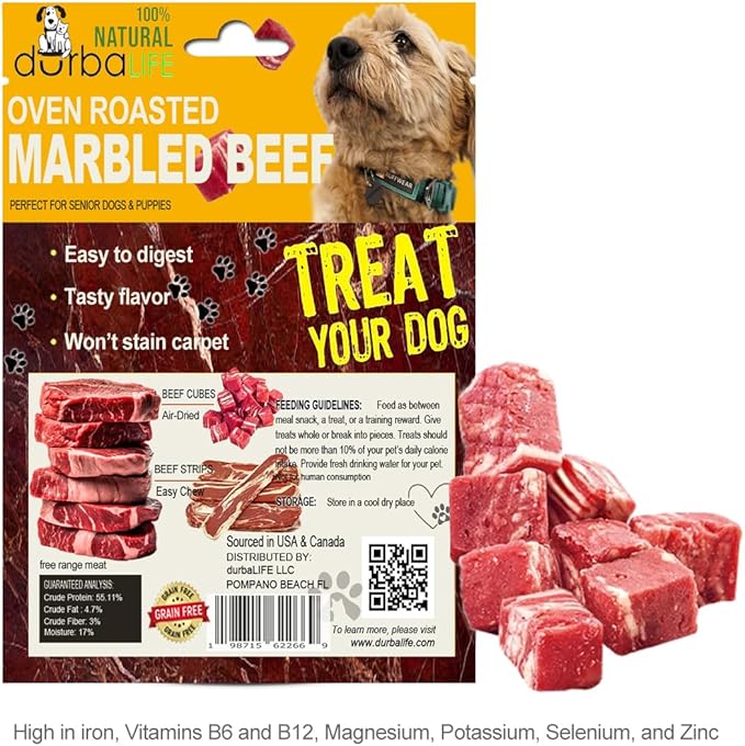 Oven Roasted Single Ingredient Treats for Dogs & Cats | Easy Chew (10.0 oz, Marbled Beef Cubes XXL)