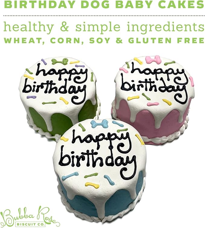 Bubba Rose Biscuit Company: Green Dog Birthday Baby Cake - Crunchy Biscuit Texture - Natural Gourmet Pet Treat - Dog Cake - 3 inch 1 Count - Made in The USA