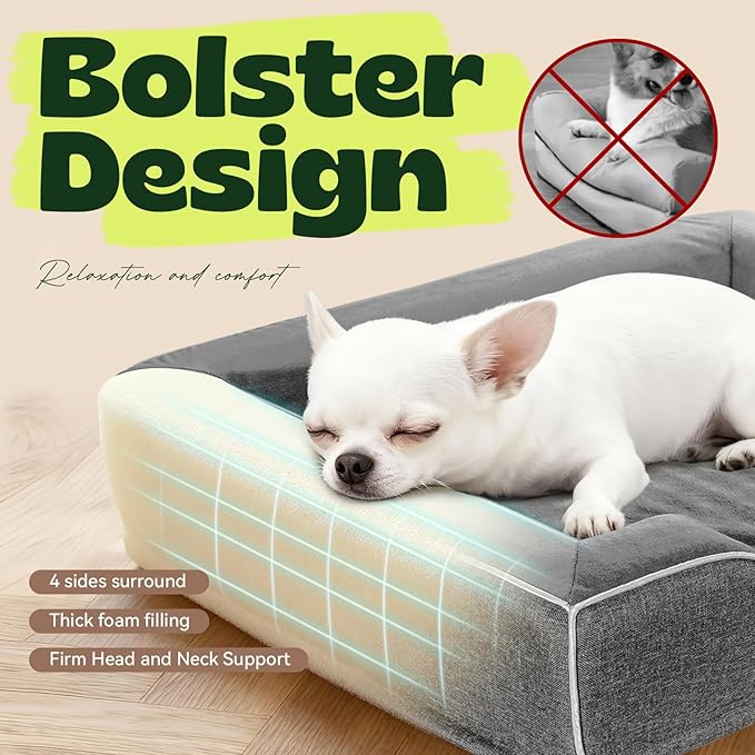 Orthopedic Dog Bed for Small Dogs,Cooling Gel Memory Foam Pet Sofa with Removable Washable Cover,Egg Crate Foam Bolster,Waterproof,Joint Pain Relief,24"x18"x6",Dark Grey