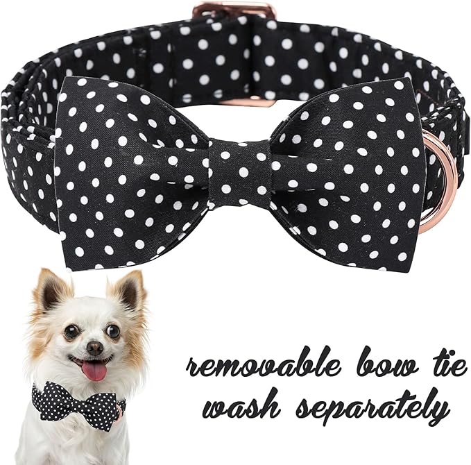 Unique style paws Cotton Dog Collar with Bow Puppy Collar with Black White Round Dot for Small Medium Large Boys Girls Dogs