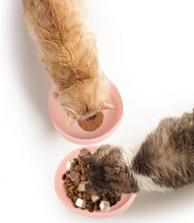 Silicone Cat Dog Bowls, Non Slip Dog Food Cat Feeding Plates, Pet Drinking Bowl for Dry and Wet Food, 10 OZ/330ML Water Bowl for Small Pets 2PCS (Pink)
