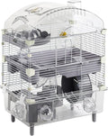 Multilevel Hamster Cage Starter Kit 18″Lx11″Wx23″H for Dwarf Hamster Under 3″ in Length with Platforms, 3 Tube Ports, Bathtub, Food Bowl, Steps, 2 Exercise Wheels, Doors, House, Water Bottle