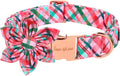 Unique style paws Cotton Dog Collar with Bow Christmas Puppy Collar with Red Green Plaid for Small Medium Large Boys Girls Dogs