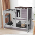 Aivituvin Rabbit Cage Indoor Bunny Hutch on Wheels Outdoor 2 Story Wood Guinea Pig House with 2 Deeper Pull Out Trays (Gray, 39" L x 22" W x 37" H)