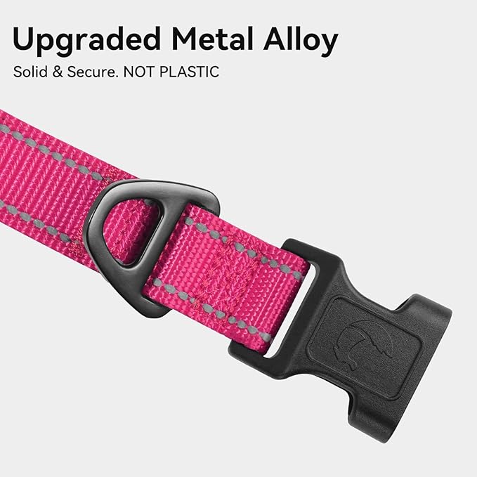 Joytale Reflective Dog Collar, Soft Neoprene Padded, Metal D-Ring, Nylon Pet Collar Adjustable for Extra Large Dogs, Hotpink, XL