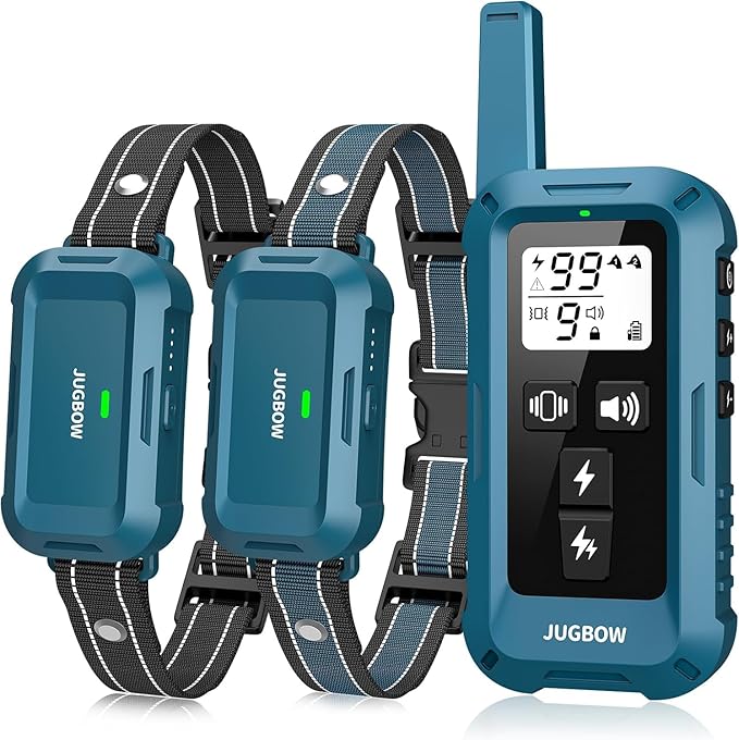 Jugbow Dog Shock Collar - 4200FT Dog Training Collar with Remote, IPX7 Waterproof Electric Collar with 4 Training Modes, Security Lock, Rechargeable e-Collar for Dogs 10-120lbs (Blue 2 Pack)