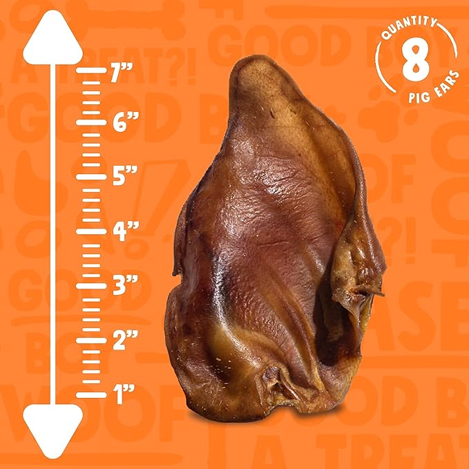 Whole Pig Ears for Dogs, All Natural Single Ingredient Pigs Ears - Premium Dog Ear Treat - Dog Chew Treats for Large and Small Breeds; Excellent Rawhide Alternative (08 Pack)