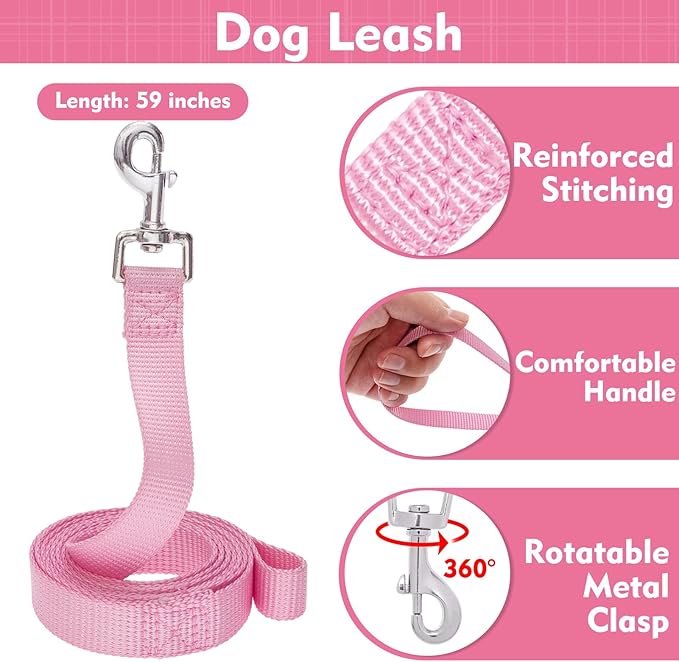 EXPAWLORER Cute Dog Harness and Leash Set - Pink Girl Dog Harness Checkered Step-in Design, Easy Adjustable No-Choke Lightweight Breathable Vest for Small Medium Dogs Outdoor Walking, Medium