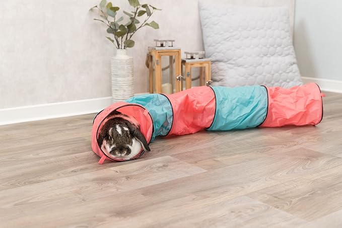 TRIXIE Rabbit Play Tunnel – Collapsible Pop-Up Play Tube for Bunnies, Guinea Pigs & Chinchillas – Small Pet Hideout Tunnel for Indoor Adventures – Multicolor, 51.25 x 7.25 x 7.25 in