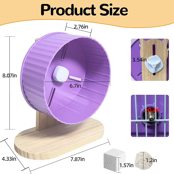 6.7in Silent Hamster Exercise Wheel Hedgehog Wheel Hamster Toy Cage Accessories with Adjustable Stand for Rat Gerbil Mouse (Purple)