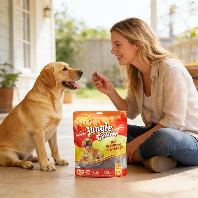 Jungle Calling 48 Ct. Senior Dog Soft Treats, Easy to Chew Beef-Flavored Biscuits for Training, Natural Digestive Support & Plant-Based Protein