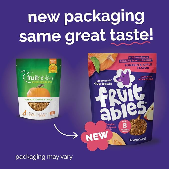 Fruitables Baked Dog Treats, Healthy Pumpkin Treat for Dogs, Low Calorie & Delicious, Pet Essential, Made with No Wheat, Corn & Soy, Made in the USA, Allergy Friendly, Pumpkin and Apple Flavor, 20 oz