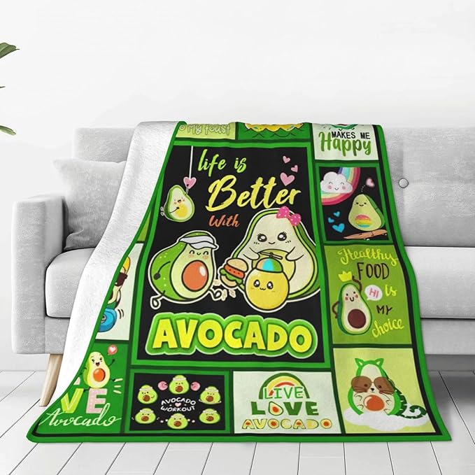 SweetFox Avocado Blanket, Funny Cute Avocado Decor Throw Blanket Gifts for Girls Boys Lovers Super Warm Soft Plush Lightweight Fleece Flannel Winter Bedding Blankets for Kids Adults Women 60"X50"