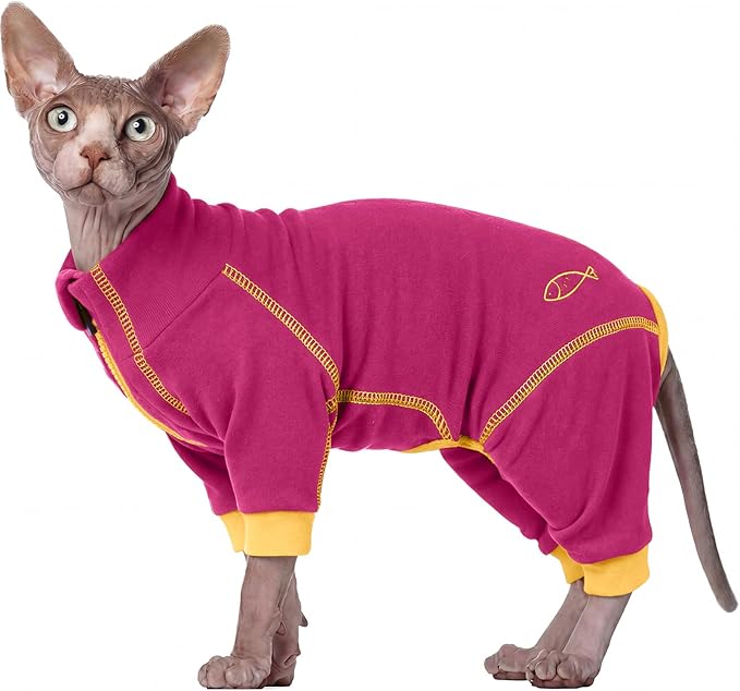 ROZKITCH Kitten Jumper Fleece, Comfortable Kitten Pajamas Sticky Hair Clothes Prevent Lost Hair Onesie Outfits Surgical Suit Cat Turtleneck Sweater Apparel Rosered XS