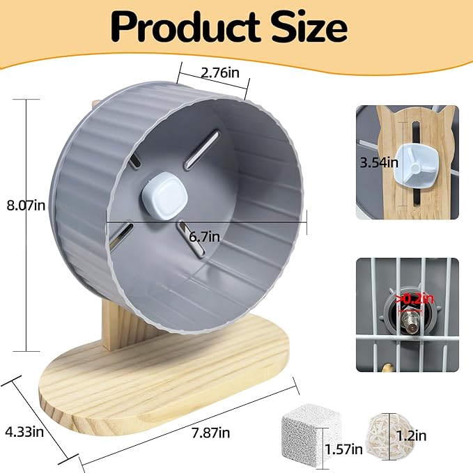 6.7in Silent Hamster Exercise Wheel Hedgehog Wheel Hamster Toy Cage Accessories with Adjustable Stand for Rat Gerbil Mouse (Gray)