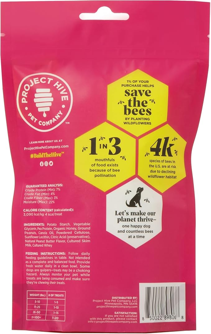 Hive Bites Training Treats for Dogs – Peanut Flavor – Small Reward Treats Dogs, Vegetarian, No Grain or Soy - 2 Pack, 6 oz Each