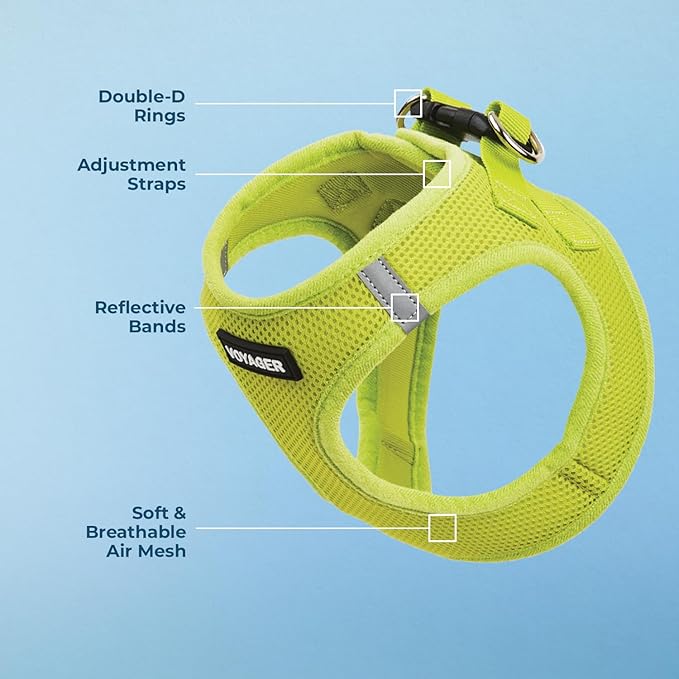 Best Pet Supplies Voyager Step-in Air Harness - All Weather Mesh, Reflective, No Pull Harness for Dogs, Cats - Secure with Hook & Loop Fastener, Buckle, Double D-Rings - Lime Green, XL