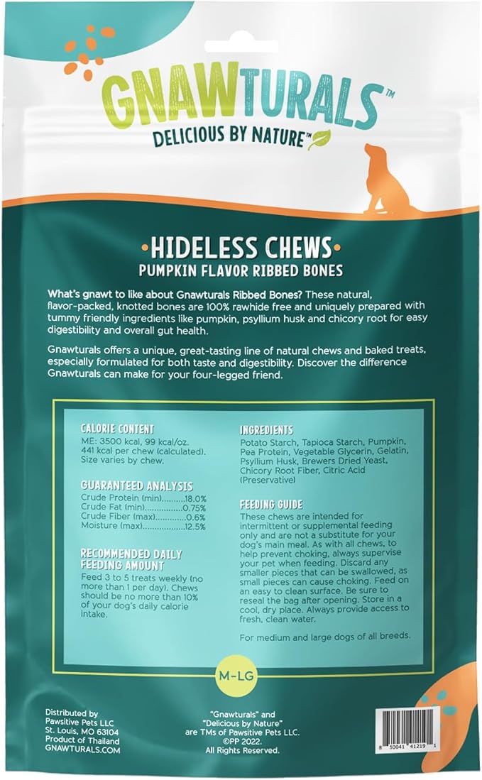 Rawhide Free Dog Chews | Ribbed Bones | for Large - Extra Large Dogs | Pumpkin, Psyllium Husk and Chicory Root for Easy Digestion and Overall Gut Health (2 Bones, Pumpkin)